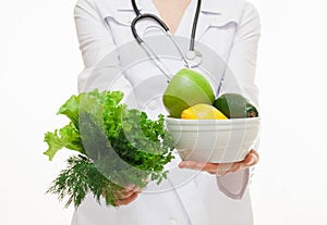 Dietarian proposing fresh greens and fruits for you