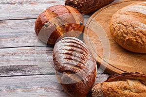 Dietary bread on wooden background.