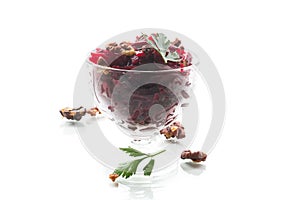 dietary salad of boiled beets with walnuts