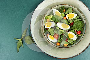 Dietary salad with nettles and egg