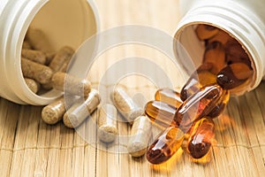 Dietary supplement and Omega-3 fish oil capsules