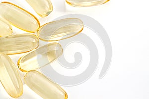 Dietary supplement Omega 3 fish oil capsules on the white background
