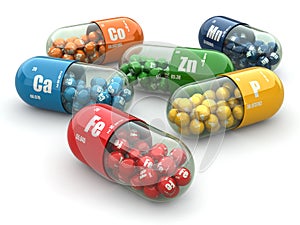 Dietary supplements. Variety pills. Vitamin capsules.