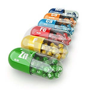 Dietary supplements. Variety pills. Vitamin capsules.