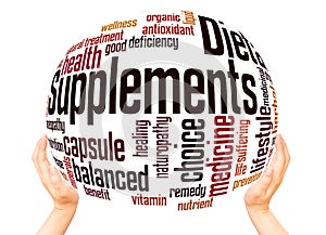 Dietary supplements word cloud sphere concept