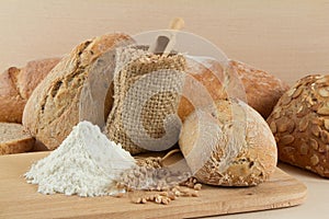 Dietetic bread with flour and wheat seeds photo