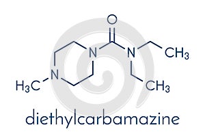 Diethylcarbamazine anthelmintic drug molecule. Skeletal formula. photo