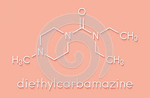 Diethylcarbamazine anthelmintic drug molecule. Skeletal formula. photo