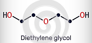 Diethylene glycol, DEG molecule. It is diol, solvent. Skeletal chemical formula. Vector illustration