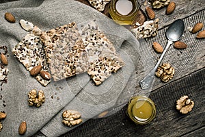 Dietic Cookies with seeds nuts honey on wood