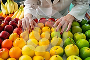 dietician arranging a colorcoded chart of fruits by type