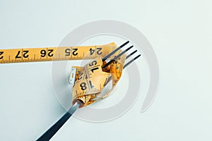 Dieting concept with fork and meter