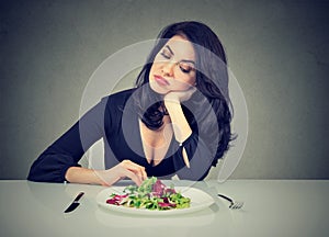 Dieting habits changes. Woman hates vegetarian diet