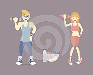 Dieting man and woman, weight loss, activity fitness body building, healthy lifestyle, body in shape, exercise and sport concept