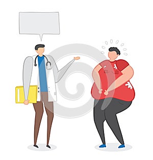 Dietitian talking with fat man, hand-drawn vector illustration