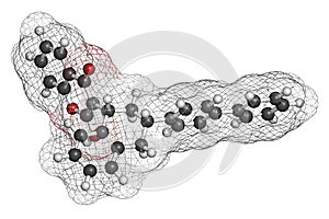 Difenacoum rodenticide molecule vitamin K antagonist. 3D rendering. Atoms are represented as spheres with conventional color.