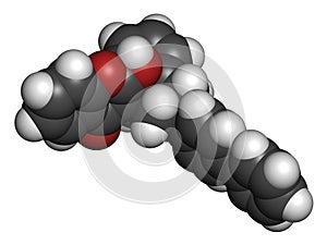 Difenacoum rodenticide molecule vitamin K antagonist. 3D rendering. Atoms are represented as spheres with conventional color.