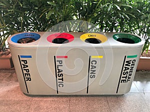 Difference Colored Bins For Collection Of Recycle Materials