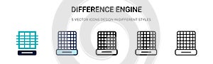 Difference engine icon in filled, thin line, outline and stroke style. Vector illustration of two colored and black difference