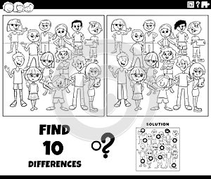 differences activity with cartoon children coloring page