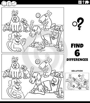 Differences activity with cartoon dogs coloring page