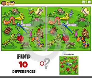 differences activity with cartoon insects animal characters