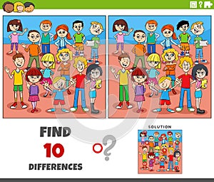 differences activity with happy cartoon children group