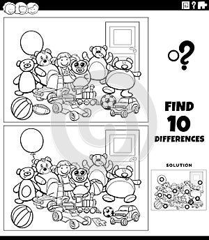 differences activity with toys characters coloring page