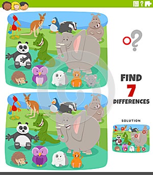 Differences educational game with cartoon animals