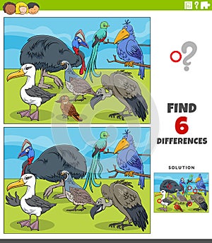 Differences educational game with cartoon birds