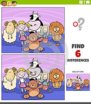 Differences educational game with cartoon cuddly toys