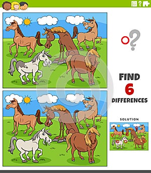 Differences educational game with cartoon horses