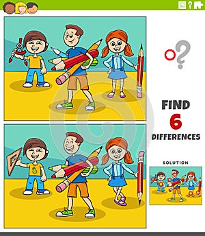 Differences educational game with cartoon school pupils