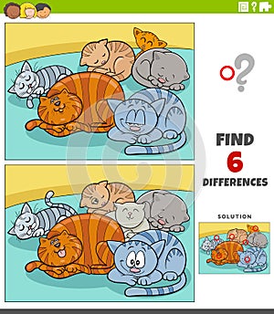 Differences educational game with cartoon sleepy cats