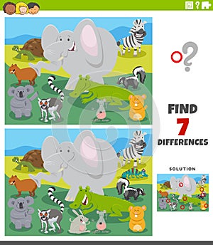 Differences educational game with cartoon wild animals