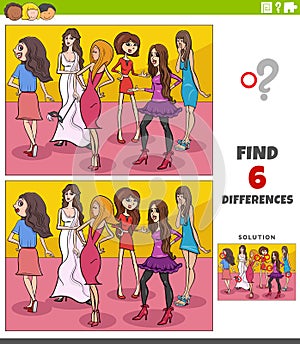 Differences educational game with comic beautiful women