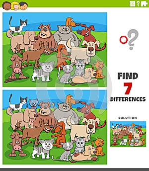 Differences educational game with comic cats and dogs