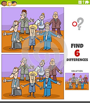 Differences educational game with comic men or businessmen
