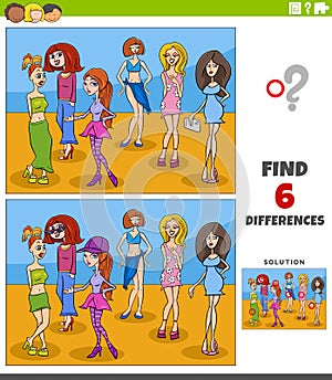 Differences educational game with comic pretty women