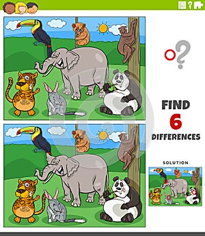 Differences educational game with funny cartoon animals