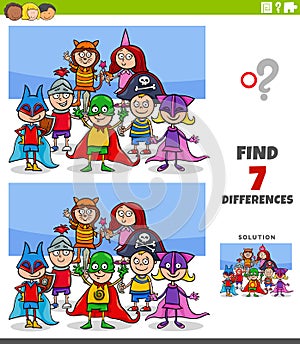 Differences educational game with kids at costume party