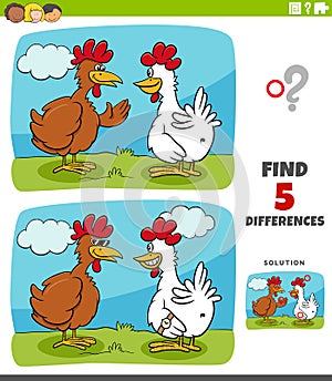 Differences educational game for kids with two hens or chickens