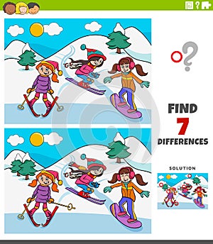 Differences educational game with skiing girls