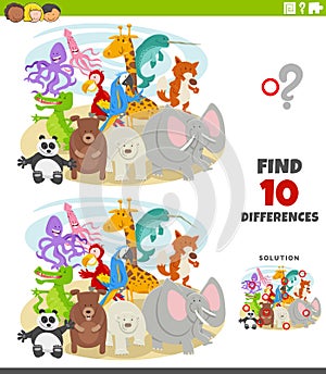 Differences educational game with wild animal characters