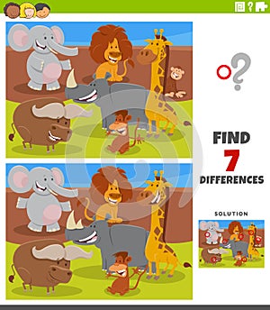 Differences educational task with cartoon animals