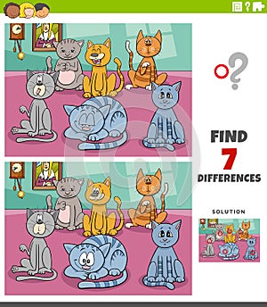 Differences educational task with cartoon cats group
