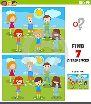 Differences educational task with cartoon kids group