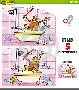 Differences educational task for kids with ape taking a bath