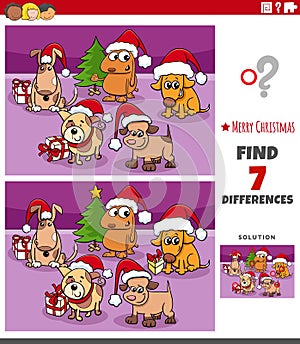 Differences educational task for kids with dogs on Christmas time