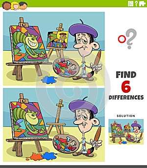 Differences educational task for kids with painter artist